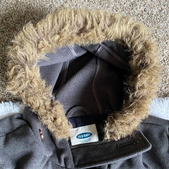 Old Navy Toggle Winter Coat Faux Fur Hooded Gray Size Small - Picture 5 of 11